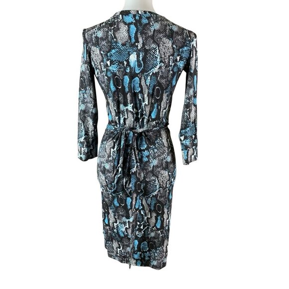 Felicity And Coco Snakeskin Print Wrap Dress Long Sleeve Blue Gray Small Career - Picture 3 of 4